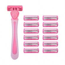 2 Handles + 36 Replacement Blades/3-Layer Manual Razor, Stainless Steel Razor Blades. Sharp, Washable And Reusable, Face Razor, Hair Removal - Pink - View 19