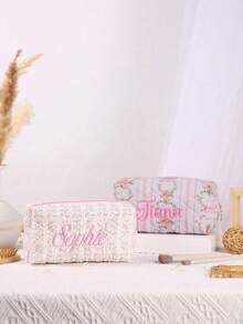 Customizable Cosmetic Bag, Large Capacity Embroidered, Gift For Girlfriend, Family, Sisters, Business Travel, Vacation, Bridesmaids, Personalized Gift - Multicolor - View 2