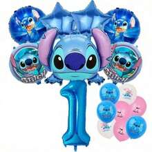 Hasbro Bộ 26 cái/6 cái bóng bay số chủ đề Lilo & Stitch, bao gồm bóng bay số kim loại màu xanh 1-9 và một bóng bay kim loại hình Stitch, hoàn hảo cho tiệc sinh nhật và các buổi tụ tập theo chủ đề - Nhiều màu - Xem 13