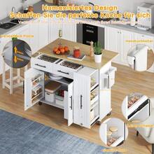 Multifunctional Kitchen Trolley With Fold-Out Worktop, Extendable To 120*65 Cm, With 5 Drawers, Cabinets, Spice And Towel Racks, On Casters – Kitchen Island For Kitchen, Dining Room And Living Room - White - View 6