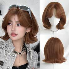 NAMM 12 Inch Short Curly Wigs For Women - Modest Fashion Wave Wig Curtain With Bangs, Brown Soft Silky Heat-Resistant Synthetic Fiber Wigs For Daily Use, Perfect For Holidays Music Festivals Celebrations-Sakura Celebrations Glam & Party Street Wear - Multicolor - View 13