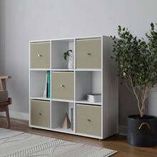 9 Cube Storage Unit With Fabric Drawers, Wooden Shelf For Home Organisation - 白色單元 - 查看 1