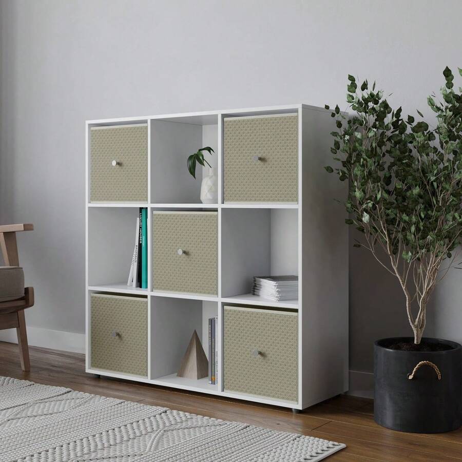 9 Cube Storage Unit With Fabric Drawers, Wooden Shelf For Home Organisation - 白色單元 - 查看 1
