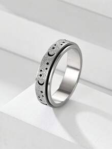 1pc Luxury High-End Star & Moon Stress Relief Ring - Rotatable, 6mm, Size 6-11, Comfortable To Wear, Fashionable And Beautiful - Star and Moon Ring - View 6