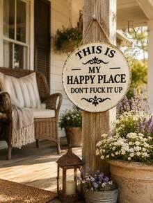 趣味個性化金屬花園裝飾牌「This Is My Happy Place」鄉村風壁掛裝飾，適用戶外庭院、酒吧、咖啡廳、農舍花園裝飾 - A - 查看 4
