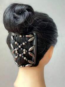 1pc Women's Double-Sided Hair Comb Elegant Beaded Hair Clip, Suitable For Ponytail, Half-Up And Layered Hairstyles, Multi-Functional Hair Accessory, Ideal Gift Choice,Bun Extension - Black - View 5