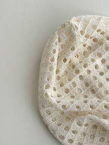 Hollow Out Button Thin Slouchy Beanie For Women, Summer Hand Crochet Hollow Out Thin Oversized Breathable Slouchy Beanie, Slouchy Makes Face Look Smaller, Large Head Circumference Head-Wrapping Hat, Summer Thin Large Head Circumference Slouchy Beanie, Knitted Hat, Crochet Knitted Hat, Handmade Hollow Out Flower Head-Wrapping Hat For Women - Multicolor - View 7