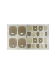 1張復古風全覆蓋腳趾甲貼紙－夏季海灘度假必備。採用純色駱駝色設計，點綴水鑽與金色亮粉，是海灘度假的完美選擇。 - 駝色 - 查看 7