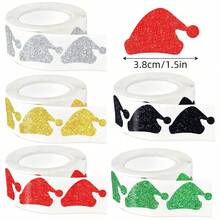 500pcs Matte Glitter Christmas Hat Doodle Roll Stickers, 5 Colors Available, 3.8cm Shaped Christmas Decorative Stickers For Holiday Party, Scrapbook DIY Decoration, Card Sealing Envelope Seal Stickers, PVC Self-Adhesive School Supplies - Frosted Glitter Christmas Hat - View 1