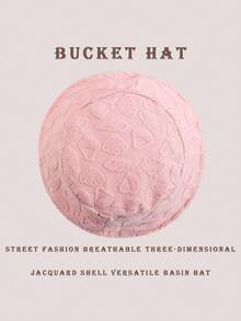 1 pieza Sombrero de cubo de estilo casual de calle con decoración de jacquard de poliéster, patrón geométrico 3D, adecuado para primavera, verano, otoño e invierno - rosa concha marina - Ver 3