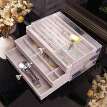 1pc 3-Layer Transparent Velvet Jewelry Storage Box, Jewelry Storage Tray Organizer Box, Multi-Functional Earring Necklace Bracelet Pendant Storage Box, Suitable For Ear Studs, Rings, Earrings, Necklaces And Other Accessories Storage, Can Be Used As Valentine's Day Gift, Birthday Gift - Multicolor - View 4