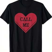 Graphic T-Shirt Featuring Call Me Damaged Heart - Made Of 100 In Black With White Lettering Distressed Red Heart Design - Black 5 - View 1