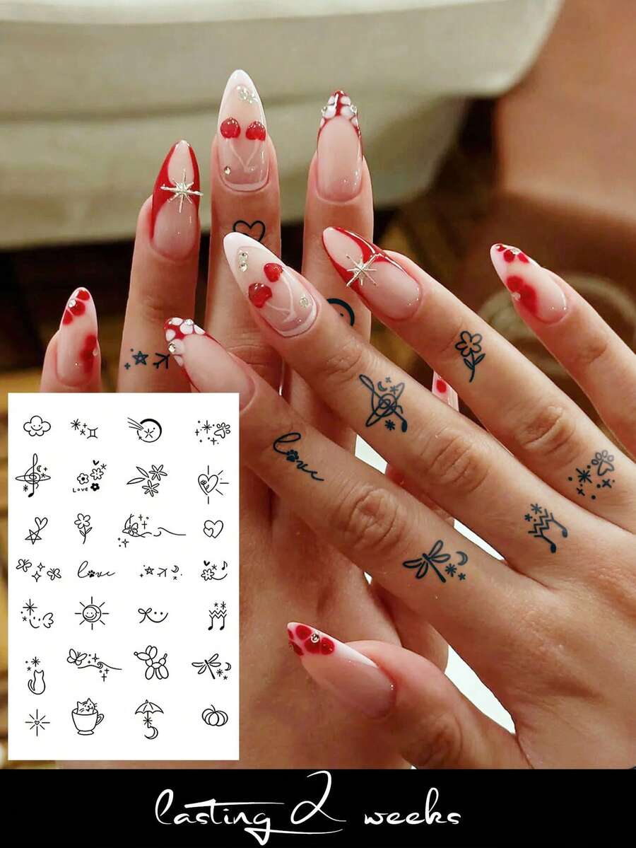 Herbal Juice Semi-Permanent Tattoo Sticker, Fresh Delicate Small Design, 1-2 Weeks Non-Fading Non-Reflective, Suitable For Wrist, Ankle, Shoulder, Neck, Collarbone, Waterproof Realistic Temporary Tattoo Sticker, 1pc/Pack - Blue - View 1