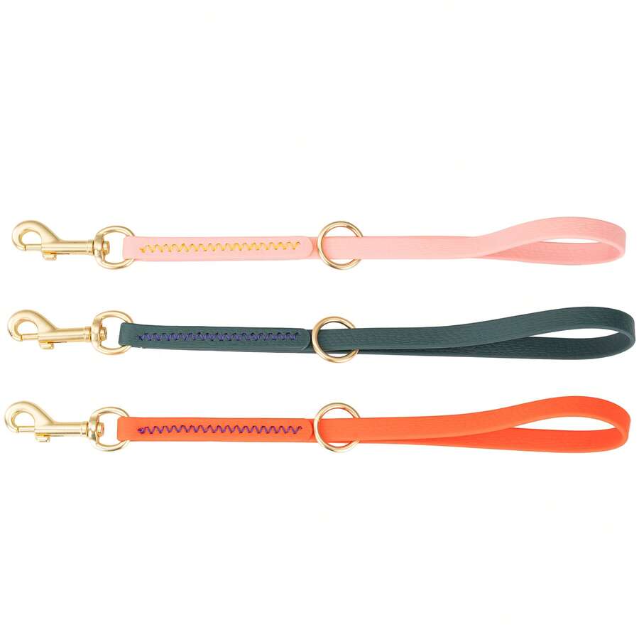 Waterproof Short Dog Leash, Durable PVC Pet Lead With Gold Ring & Hook, Bite-Resistant Short Training Leash For Walking & Obedience - Multicolor - View 1