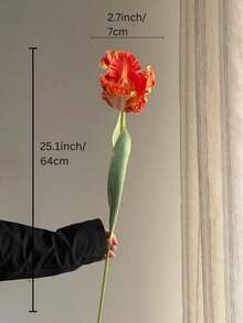 1Pc Artificial Parrot Tulip, 25 Inch Real Touch Silk Faux Tulip Flower Stem, Fake Flower For Vase Arrangement, Home Kitchen Wedding Bouquet Decor, Mother's Day Gift - Multicolor - View 11
