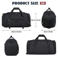 40/55L Große Sporttasche Reisetasche für Damen und Herren Sporttasche mit Schuhfach & Nassfach Trainingstasche Gym Fitnesstasche Schulsporttasche Handgepäck Tasche Weekender Bag - Schwarz - Übersicht 6