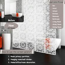 Hanging Room Divider, 10 Pieces Wood-Plastic Hanging Panels 0.2"Thick Screen Panel For Living Room Bedroom Home Decoration HTT-10S, 11.4"X11.4 - White06htt - View 4