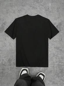 Snoopy Milk Tea Pumpkin Loose Men's Summer Short Snoopy Milk Tea Pumpkin Cute Print Basic Short Sleeves - Black - View 2