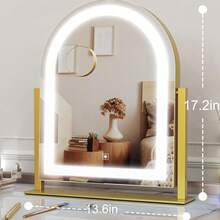 Gvnkvn Espejo de maquillaje arqueado con luces, espejo de maquillaje LED de 17.2 pulgadas desmontable de aumento 10X, espejo de maquillaje con iluminación, toque inteligente, rotación de 360 - Blanco arqueado - Ver 3