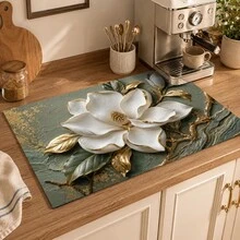 1pc 3D Floral Print Diatomaceous Earth Drying Mat, Non-Slip Heat-Resistant Absorbent Mat, Suitable For Kitchen Countertop, Coffee Machine, Tableware, Home Cafe Bar Party Decoration Placemat Gift - Multicolor - View 4