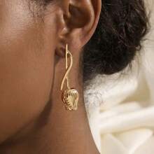 Twisted Bar Gold Tulip Bud Long Drop Earrings French Vintage Floral Dangle Earrings Elegant Face Slimming Metal Ear Jewelry For Women Daily Party - Gold - View 2