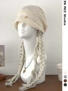Hollow Out Button Thin Slouchy Beanie For Women, Summer Hand Crochet Hollow Out Thin Oversized Breathable Slouchy Beanie, Slouchy Makes Face Look Smaller, Large Head Circumference Head-Wrapping Hat, Summer Thin Large Head Circumference Slouchy Beanie, Knitted Hat, Crochet Knitted Hat, Handmade Hollow Out Flower Head-Wrapping Hat For Women - Multicolor - View 9