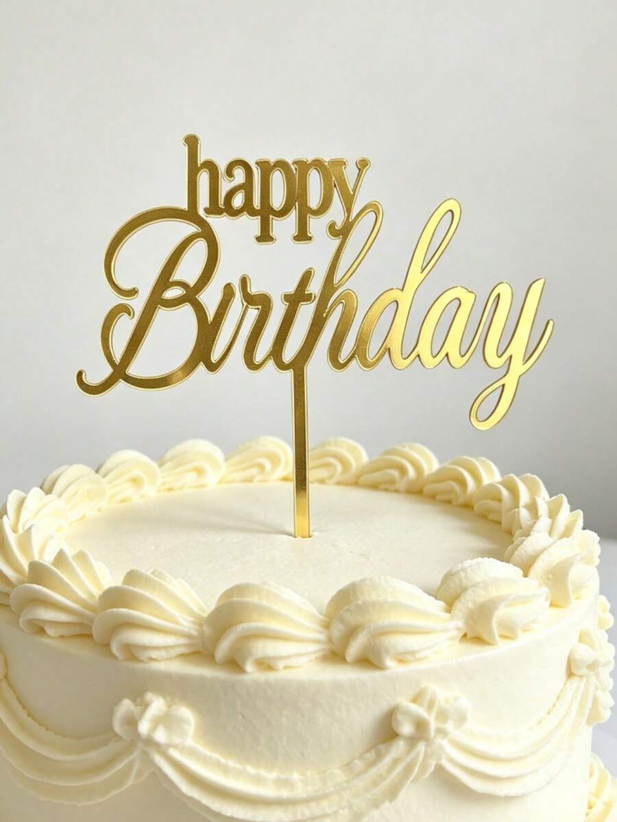 3Pcs Happy Birthday PMMA Cake Topper, Gold Script Letter Cake Pick For Birthday Cake Decorating And Baking Accessories - A - View 1