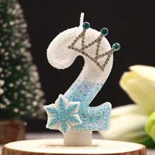 1 pièce Bougie d'anniversaire stylisée en forme de chiffre, décoration de gâteau avec paillettes bleues, flocon de neige et couronne, bougie de décoration de fête d'anniversaire thème princesse - Blanc - Voir 5