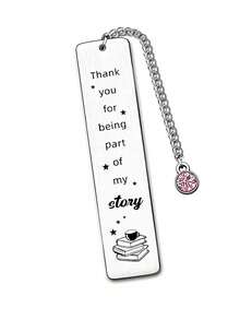 Stainless Steel Bookmark, "Thank You For Being Part Of My Story" Engraved Metal Bookmark With Book Charm Chain, Teacher Appreciation Gift - Multicolor - View 15