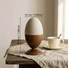 1pc Wooden Egg-Shaped Vintage Style Fruit Fork & Spoon Storage Jar With Ceramic Dust-Proof Lid, Creative High-Value Home Fruit Skewer Holder, Premium Restaurant Tableware Organizer, Coffee Table Desktop Decor - View 10