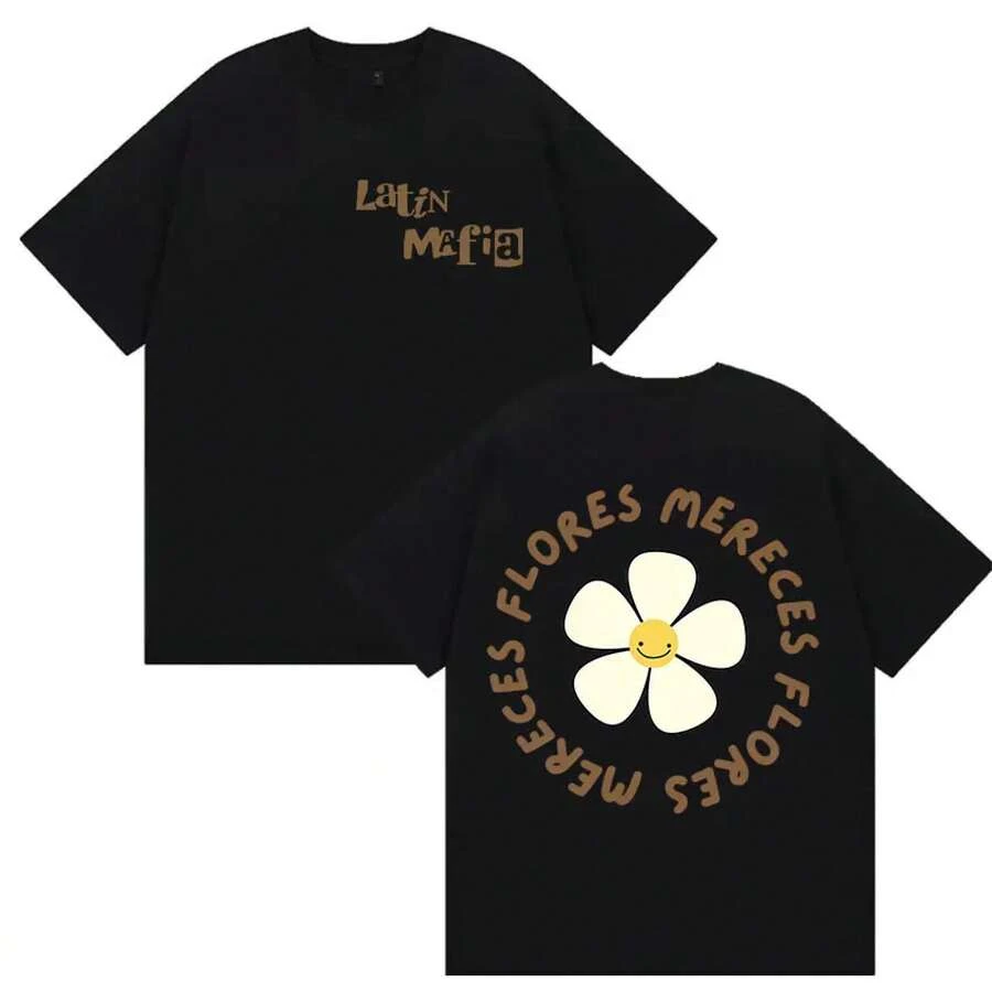 Camiseta del álbum 'Latin Mafia Tour 2026', para hombres y mujeres, verano, alta calidad, de moda, casual, 100% algodón, talla grande - Negro - Ver 1