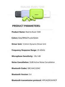 Realme T200 Wireless Bluetooth Earbuds Dynamic Bass 32dB Hybrid ANC Noise Cancelling IP55 HiFi Sound Quality Powerful Audio - View 11