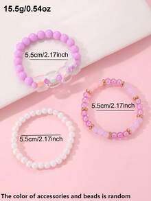 3pcs/Set Girls Colorful Beads Beaded Bow Bracelet Set Combination Suitable For Daily Decoration - Multicolor - View 6