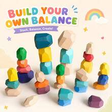 20pcs Natural Wooden Stacking Balance Stones: Montessori Educational Toy, Suitable For Toddlers, Puzzle Sorting & Early Learning, Children's Birthday And Christmas Gift - Multicolor - View 1