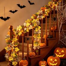 1pc 80.7in/6.7ft Artificial Maple Leaf Garland, Bendable And Reusable, Autumn Halloween Thanksgiving Harvest Decoration, Realistic Faux Hanging Leaf Vine, Suitable For Stairs, Fireplace, Mantel, Tabletop, Home, Party, Indoor And Outdoor Decor - Multicolor - View 4