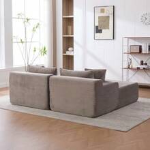 Modular Compression Sofa In Chenille Fabric, Filled With 30D High-Resilience Foam. Easy To Move And Featuring A Non-Slip Base, It Is Ideal For Living Rooms And Other Spaces. Beige - 灰色 - 查看 5