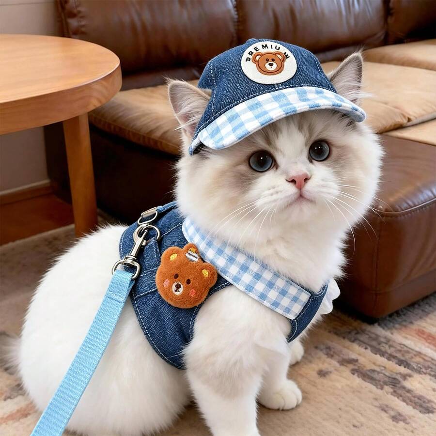 3pcs Summer Twill Fabric Pet Outfit, Adjustable Harness & Leash Set, Breathable Clothes For Cats Dogs, Outdoor Walking Accessories