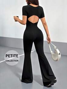 AiTyi PETITE 女款連身褲，春夏季休閒日常黑色露背鏤空拉鍊設計，時尚性感顯瘦舒適，戶外通勤運動百搭 Y2K、Ins、時髦，海灘派對度假、出遊假日穿搭，畢業返校季、日 - 黑色 - 查看 1