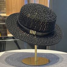 Crochet Straw Dome Hat With PU Leather Band And Gold Buckle, Women's Summer Beach Sun Hat - Multicolor - View 10