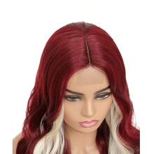 Red, Brown, Gold, Black Skunk Striped Highlights, Burgundy Gradient, 13x4 High-Density Body Wave HD Lace Front-Top Wig, Pre-Trimmed Hairline. - Red, Brown, Gold, and Black Skunk Stripes Highlighted - View 7