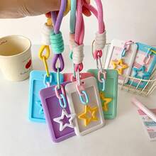 1pc - 2D Colorful Card Holder, Ins Minimalist Five-Pointed Star Slide Cover ID Card Protector Student School Card Storage Pendant, First Day Of School - Multicolor - View 4