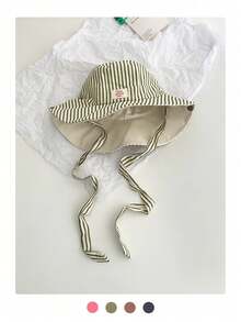 Wide Brim Striped Bucket Hat Beach Vacation Sun Hat Vintage Patchwork Contrast Color Drawstring Large Brim Bucket Hat Boho Vacay Spring Summer Sun Hat Bright Monochromatic Looks Tie-Up Sun Protection Hat Travel UV Protection - Striped Color Blocking - View 13