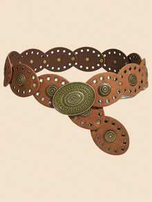1 pièce Ceinture de cow-boy occidentale style bohème en daim marron patchwork pour femmes, convient pour les jeans, les jupes courtes, le port quotidien, style mode - Accessoires bordés de daim marron - Voir 5