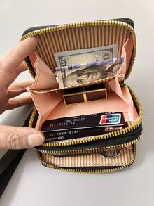 Best-Selling Bohemian Style Card Holder With Money Tree, Eye, Peacock, And Leaf Patterns, Large Capacity Multifunctional Card Storage Bag With Double Zipper Coin Purse, Creative Gift Choice For Best Friends And Yourself - Multicolor - View 8