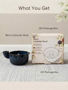 1/2件裝 The Berry Swirl 陶瓷水果清洗碗，渦流水流側進水設計，草莓、藍莓與小水果多功能濾水盆，快速瀝水廚房濾網，耐用陶瓷莓果清洗器，適合日常居家備餐 - 青瓷瀝青碗 - 查看 10