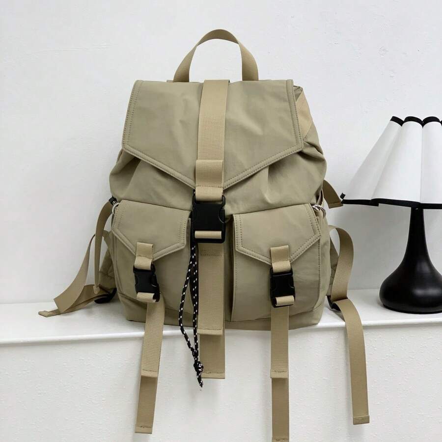 Mochila de campus espaciosa con sistema de cordón en diseño casual, perfecta para estudiantes y excursiones - blanquecino - Ver 1