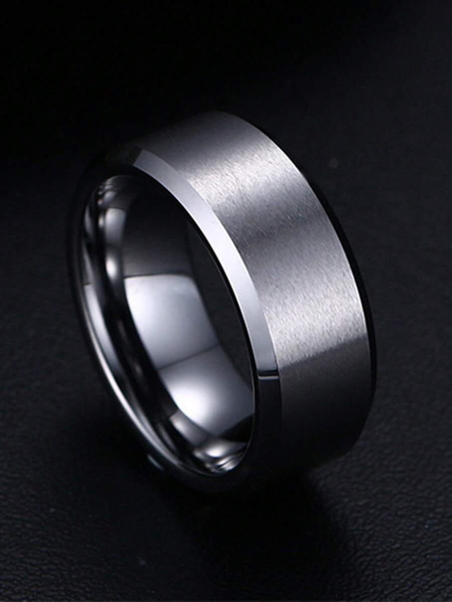 1pc Fashion Men's 8mm Wide Stainless Steel Plain Matte Ring - Silver - View 1