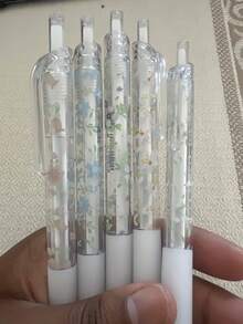 6支可伸縮花卉圖案0.5mm黑色快乾中性筆,書寫順滑,適用於筆記本與辦公用品,返校季理想選擇 - 預設 - 查看 7