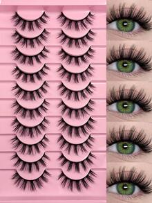 10 Pairs Full Set False Eyelashes Russian Lashes D Curl Fluffy Mink-Like Eye Extended Natural Thick Lash Extension Travel Makeup Essential False Lashes - Black - View 2
