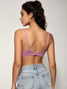 1pc Women's Comfortable Soft Cotton Wireless Half-Cup Push-Up Bra, Suitable For Small Bust - Lilac Purple - View 6